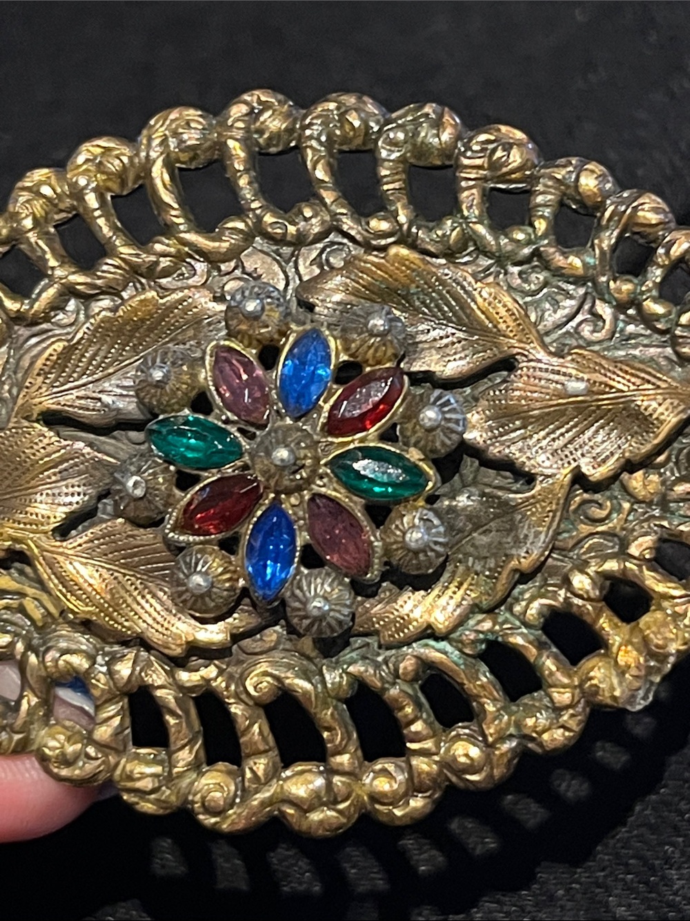 Vintage Florenza Style Rhinestone Floral Brooch Filigree Statement Pin - Picture 7 of 12
